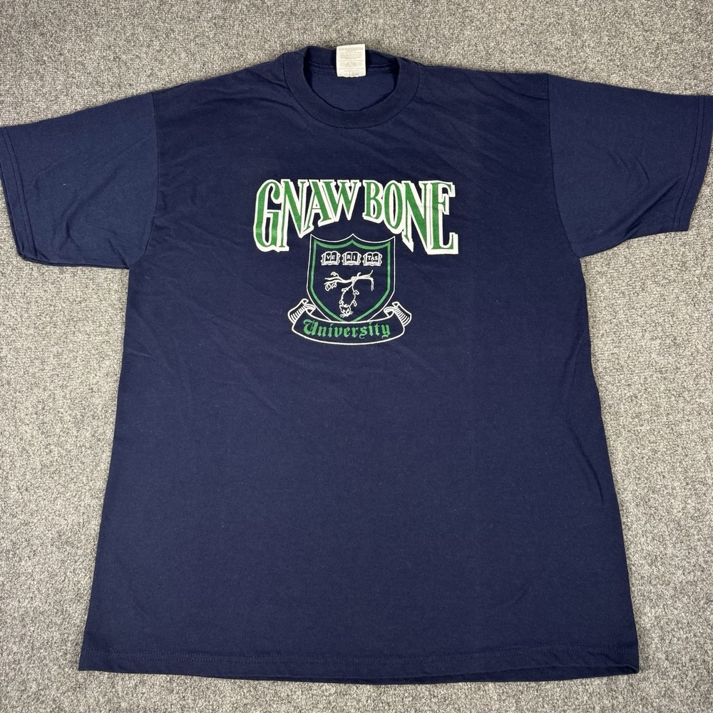 1990s Gnaw Bone University Camp vintage‎ navy Tshirt XL
